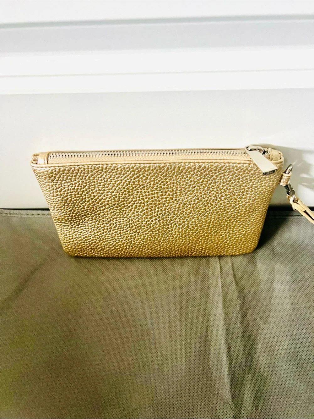 Express Gold Pebbled Leather Wristlet Clutch